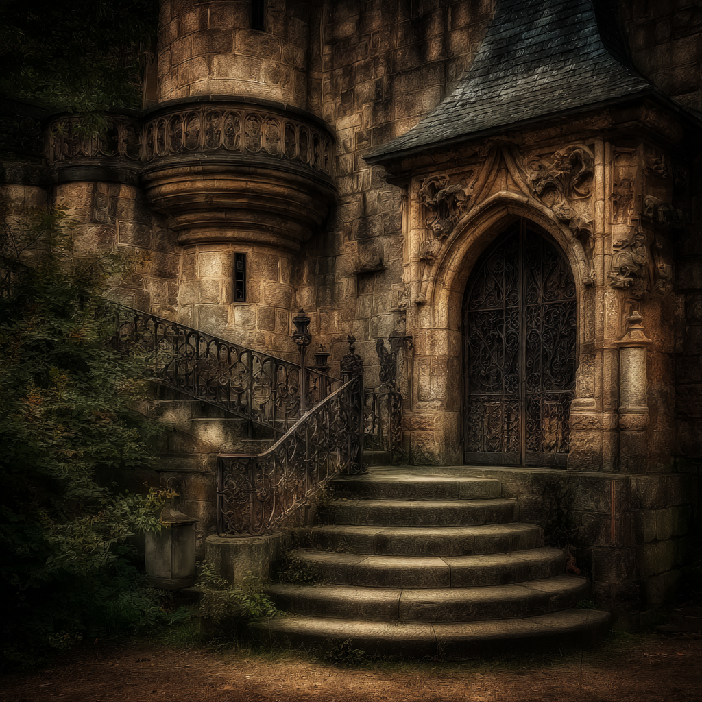 Ornate Stein Gebäude Mit Treppe Und Verzierten Tür Moody Atmosphäre Grünery | Tueren Treppen und Tore | Architektur