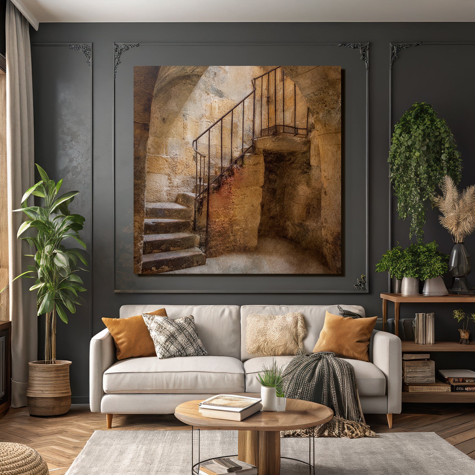 Steinstruktur Innenraum Mit Treppe Altbau