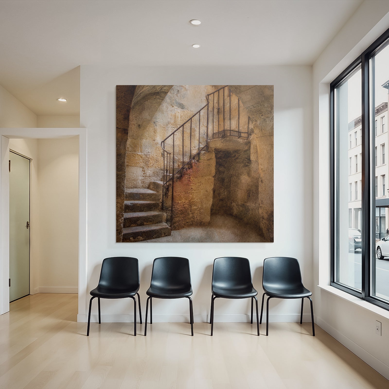 Steinstruktur Innenraum Mit Treppe Altbau