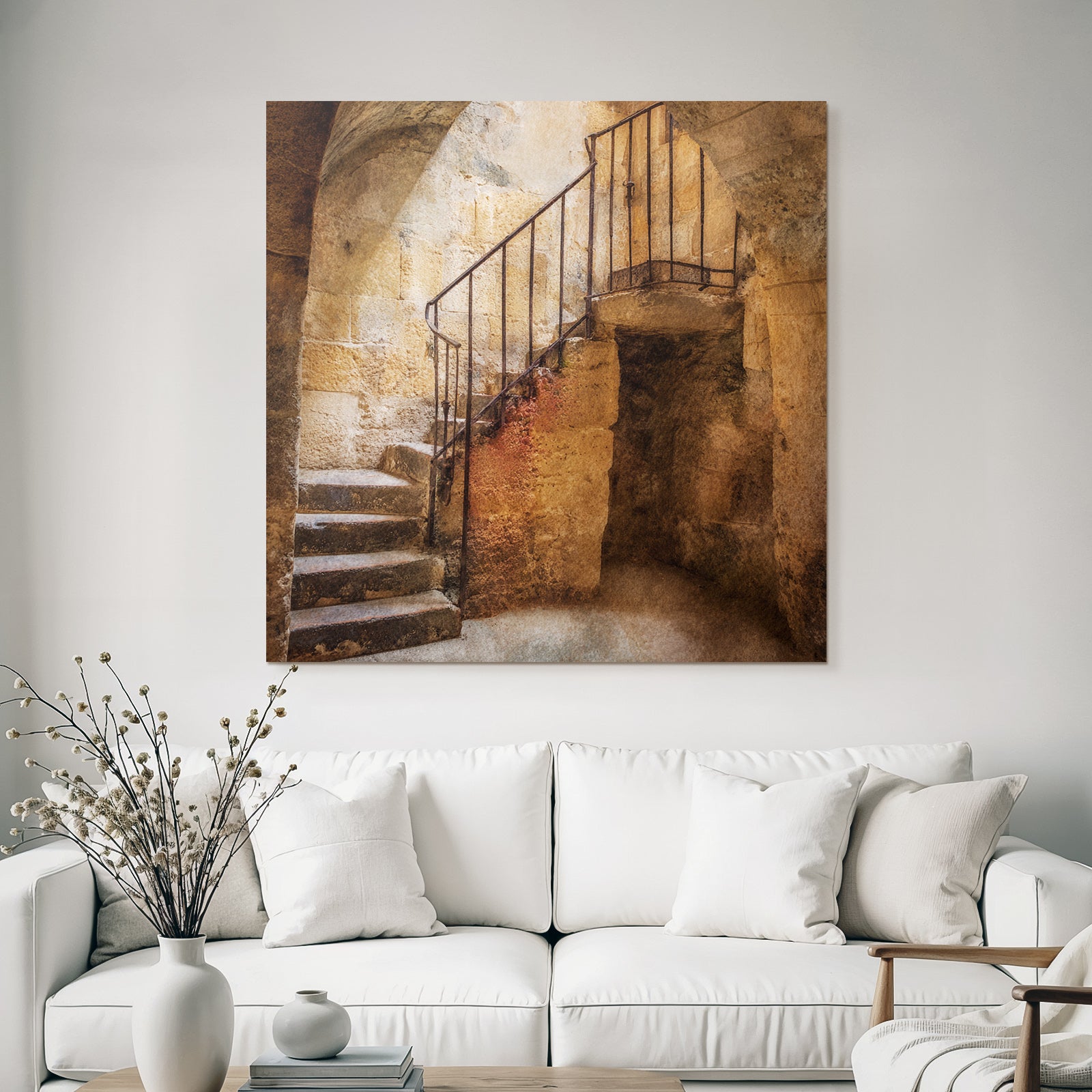 Steinstruktur Innenraum Mit Treppe Altbau