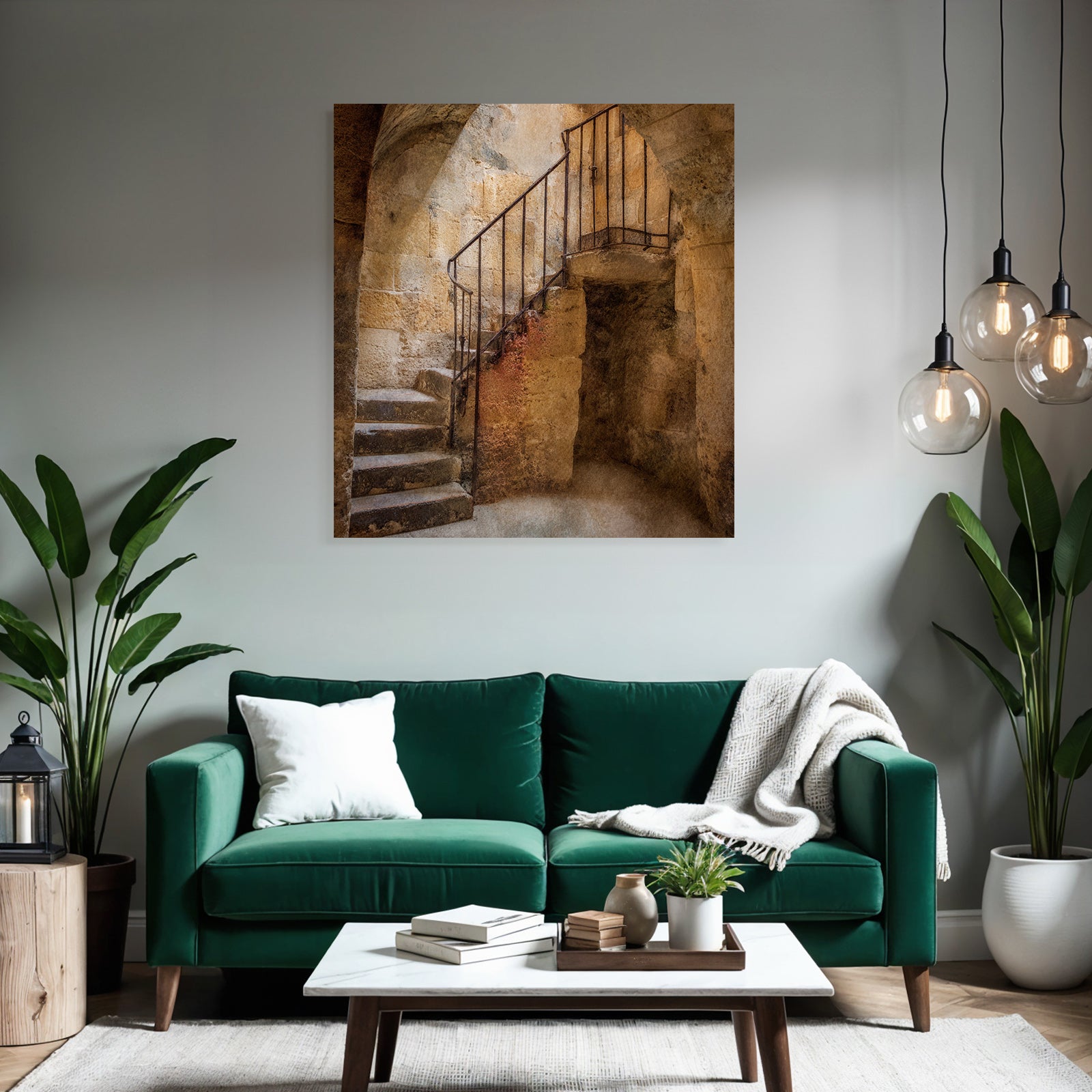 Steinstruktur Innenraum Mit Treppe Altbau