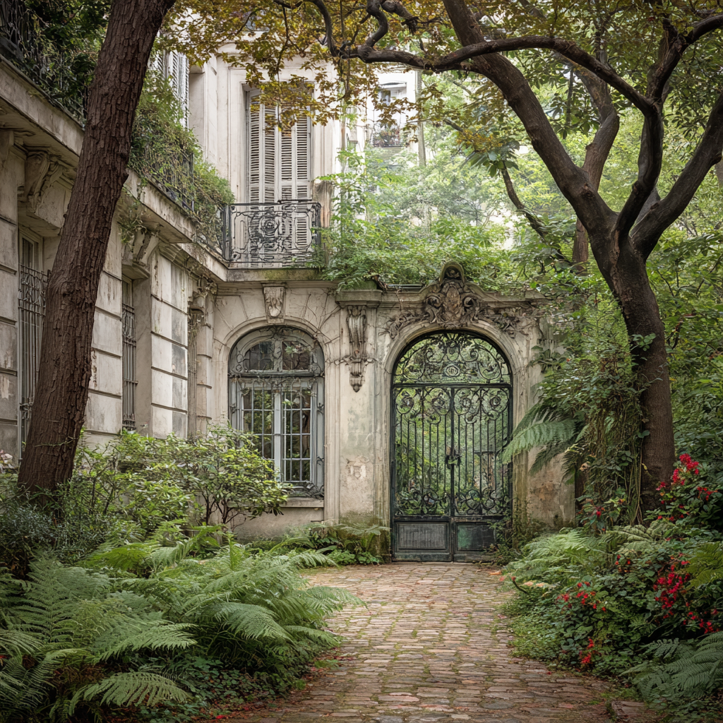 Überwüsschter Vintage Garten Pfad Mit Eisenzaun | Tueren Treppen und Tore | Architektur