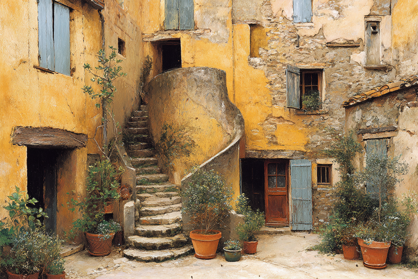 Charmante Aussenansicht Mediteranes Haus Mit Pflanzen Und Stufen | Tueren Treppen und Tore | Architektur
