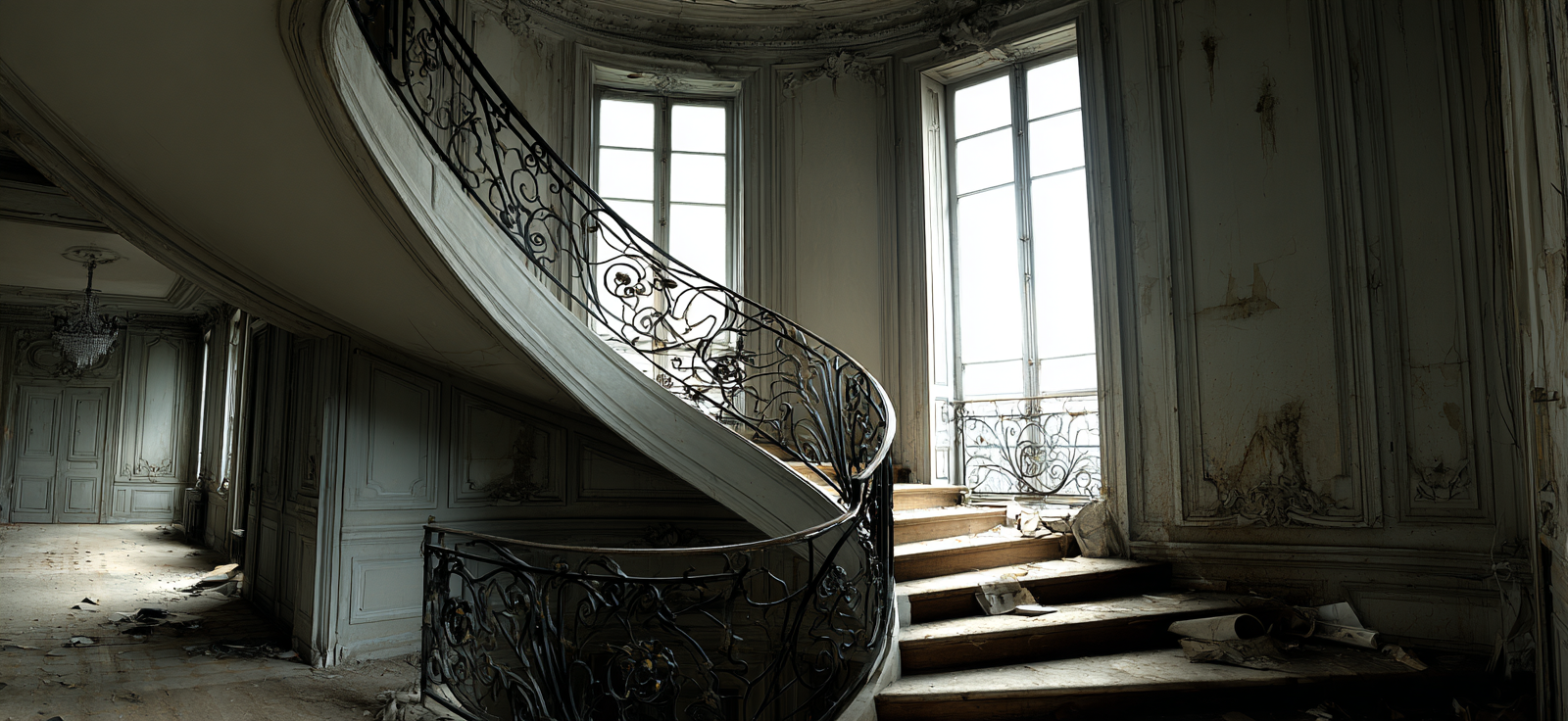Elegante Gekrümmte Treppe Im Verlassenen Gebaude | Tueren Treppen und Tore | Architektur
