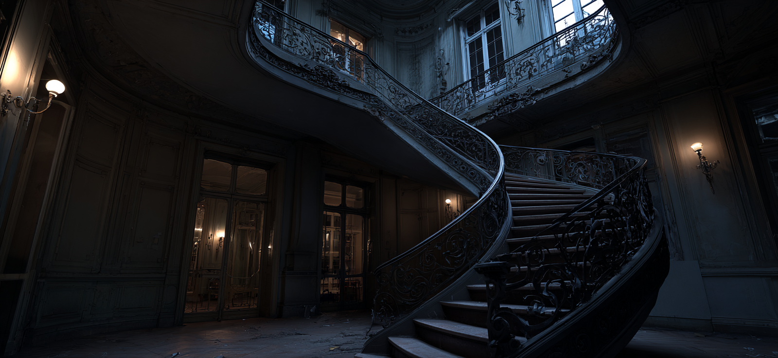 Elegante Spiralfassade Innenansicht Mansion Stiege Mystik | Tueren Treppen und Tore | Architektur