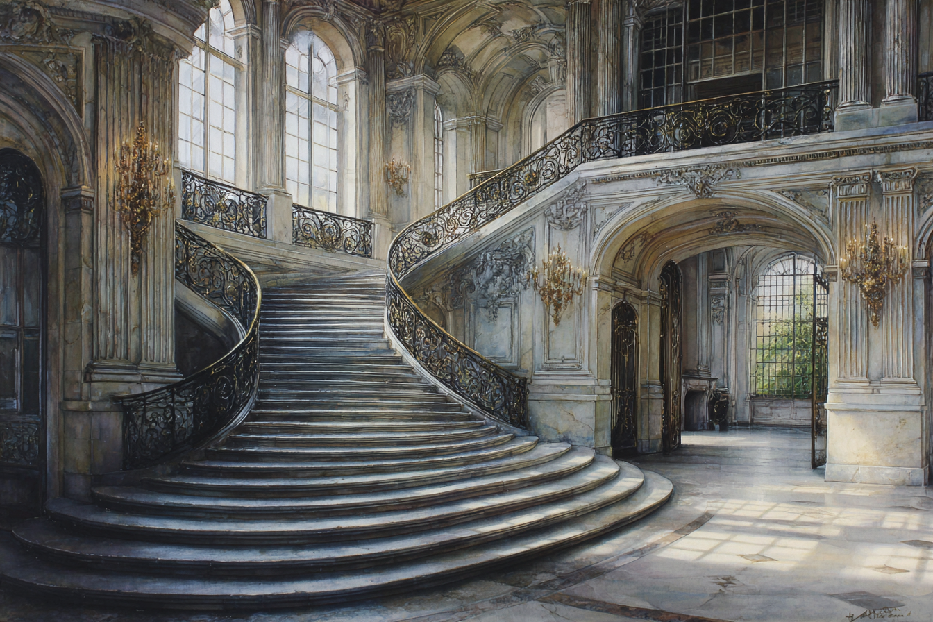 Eleganter Ornamentierter Innenraum Von Einer Prunkvollen Treppe | Tueren Treppen und Tore | Architektur