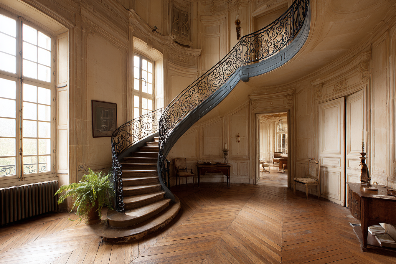 Elegantes Innenraum Mit Grand Staircase Historischer Ästhetik | Tueren Treppen und Tore | Architektur