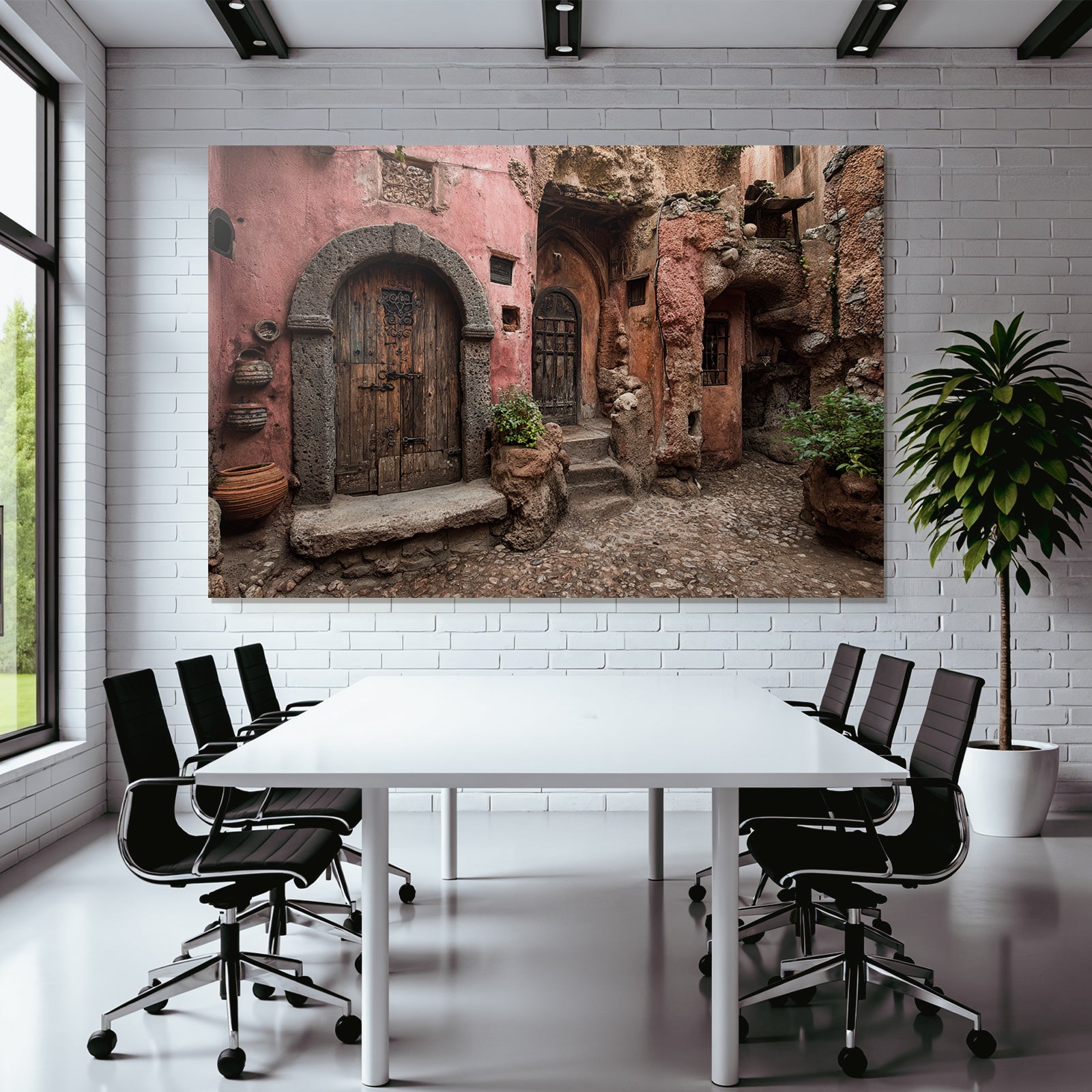 Farbenfrohe Gasse Mit Holztüren Und Steinen Aus Einer Historischen Region