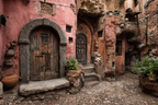 Farbenfrohe Gasse Mit Holztüren Und Steinen Aus Einer Historischen Region | Tueren Treppen und Tore | Architektur