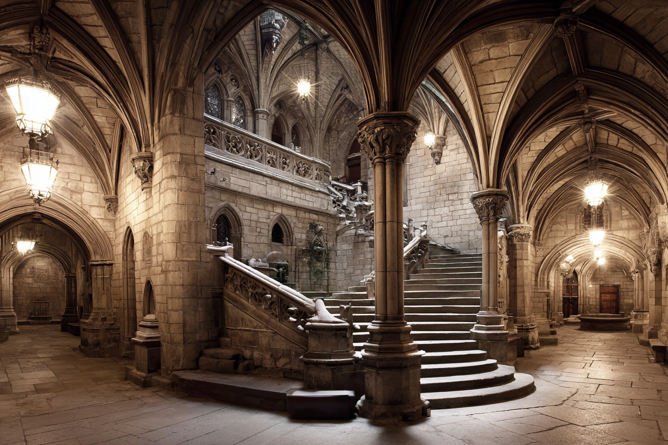 Gothische Grand Hall Mit Stieg Einrichtung | Tueren Treppen und Tore | Architektur