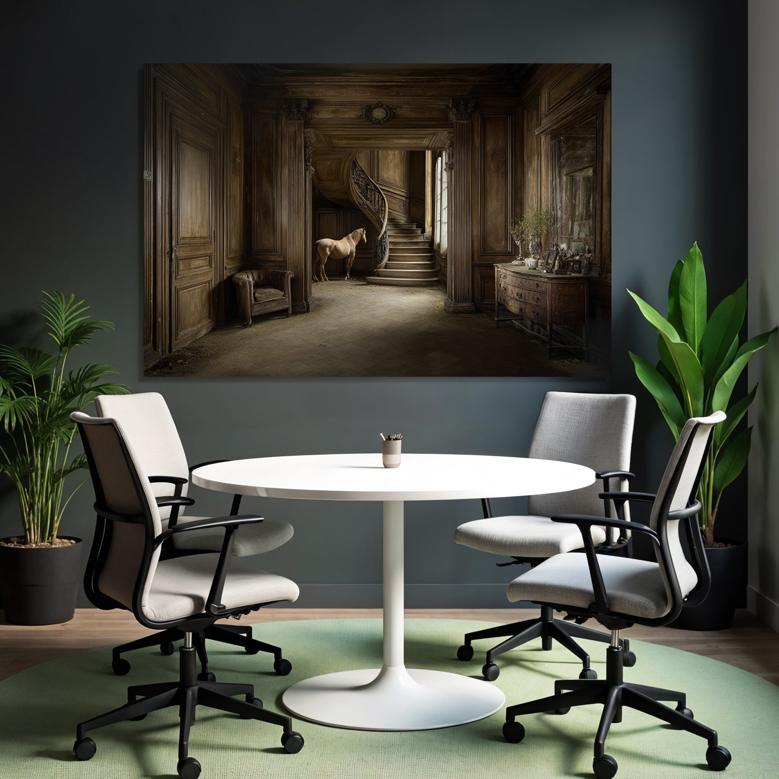 Opulente Aber Verlassene Innenansicht Mit Pferd Und Treppe