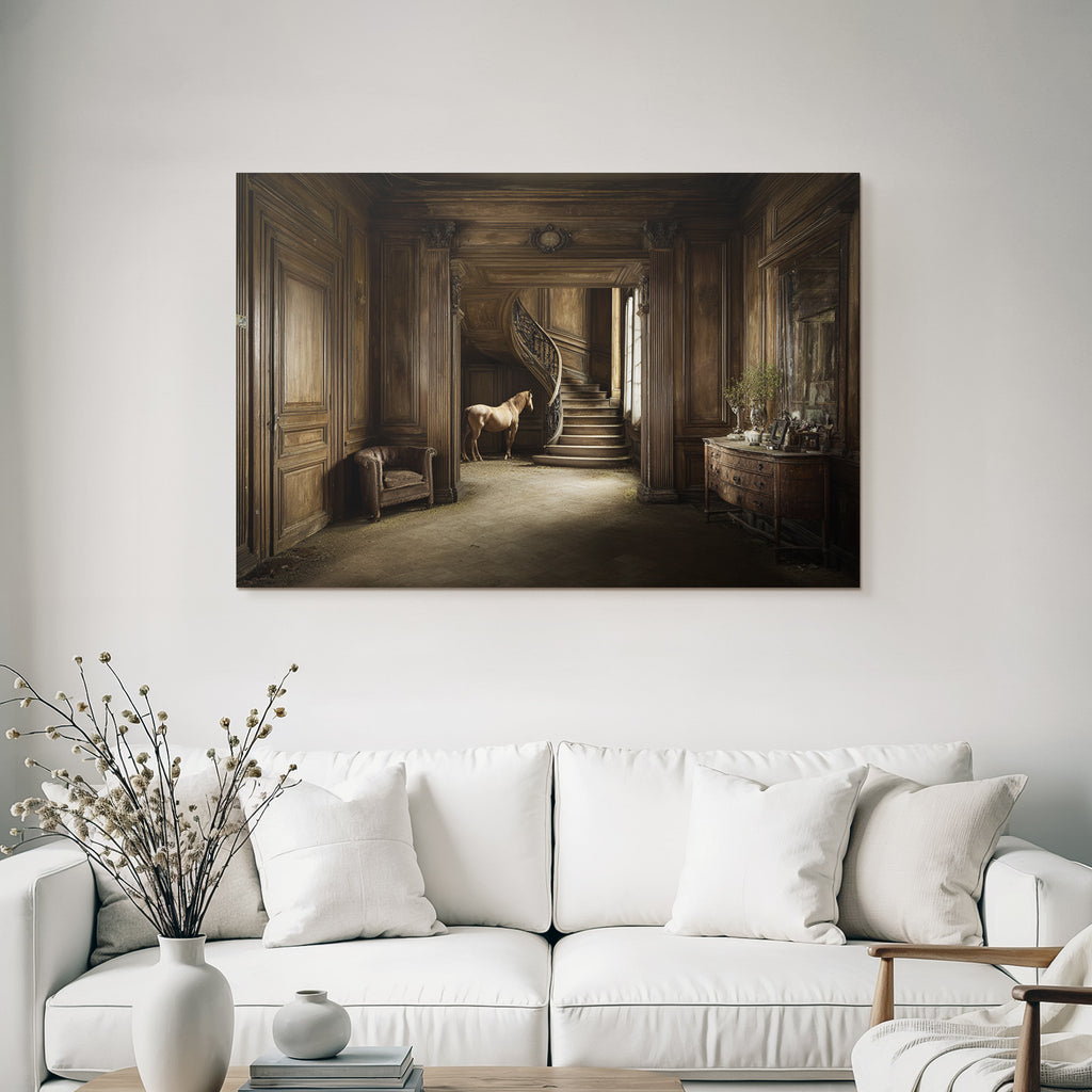 Opulente Aber Verlassene Innenansicht Mit Pferd Und Treppe