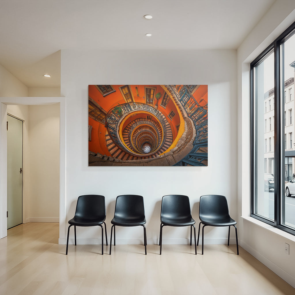 Spiral Staircase Mit Holzschritten Und Orientiertem Geländer Orange Wand Dekoration