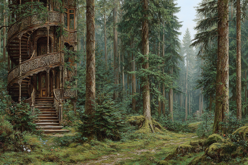 Spiralfest Stufen In Der Magischen Waldlandschaft | Tueren Treppen und Tore | Architektur