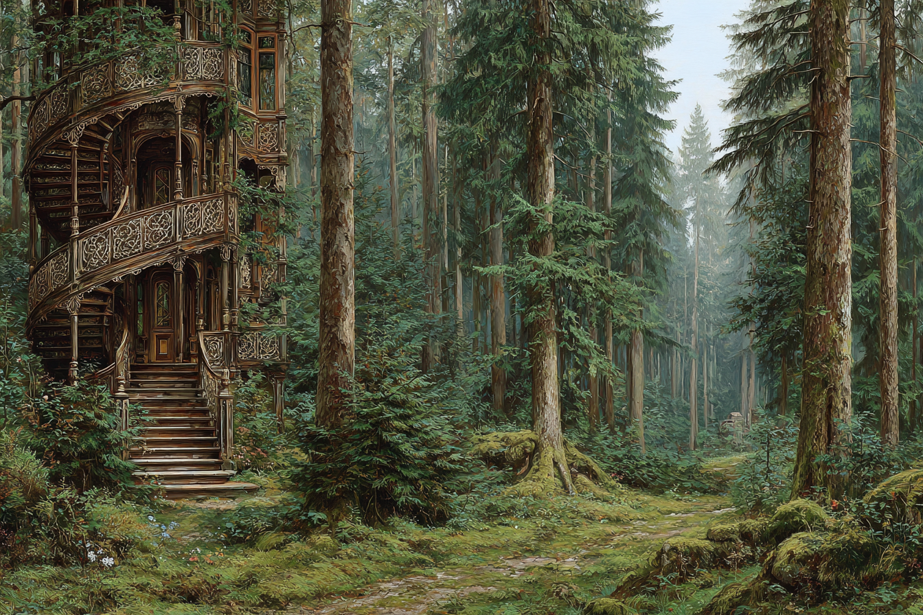 Spiralfest Stufen In Der Magischen Waldlandschaft | Tueren Treppen und Tore | Architektur
