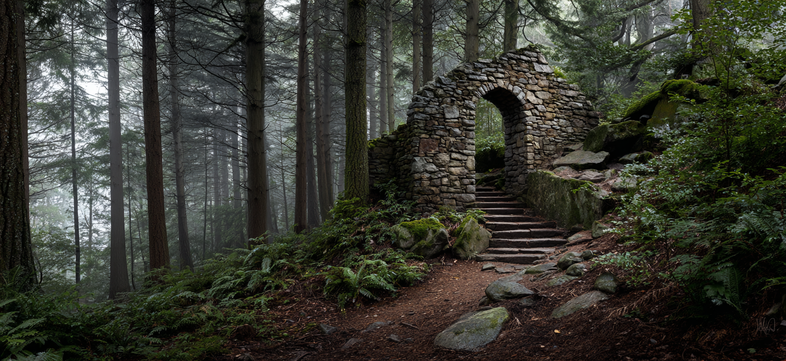 Steinbogen Ruine Im Wald Mystische Stimmung | Tueren Treppen und Tore | Architektur