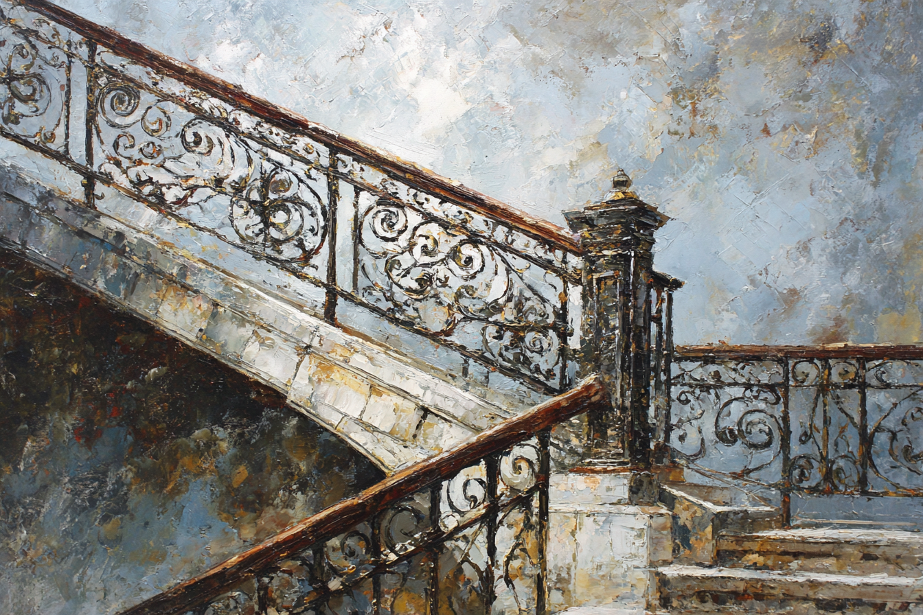 Treppe Mit Verzierten Geländern Und Dekorativem Neür Post | Tueren Treppen und Tore | Architektur