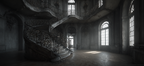 Verfallene Inneneinrichtung Mit Stiege Und Licht | Tueren Treppen und Tore | Architektur