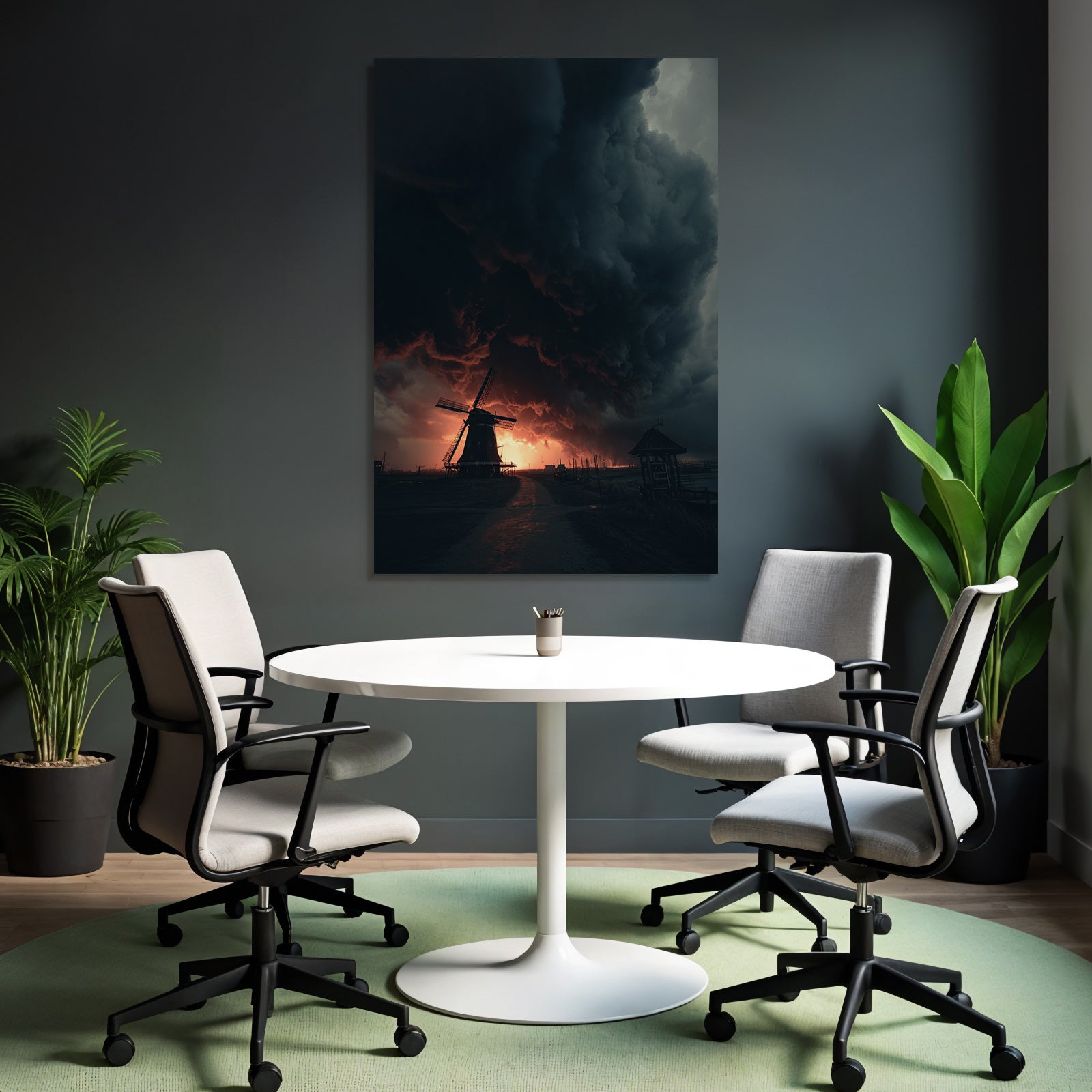 Dramatische Landschaft Mit Windmühle Stormy Skies
