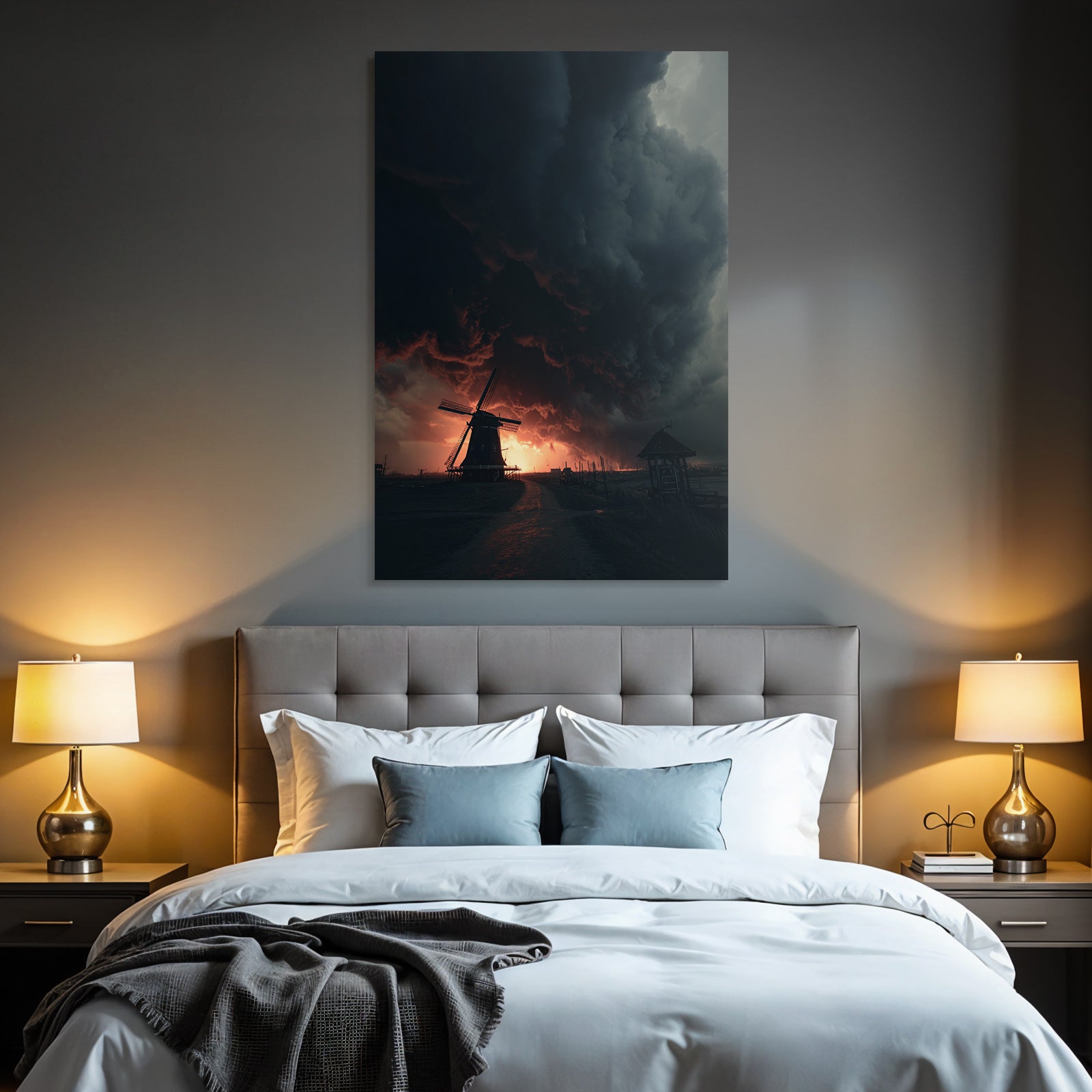Dramatische Landschaft Mit Windmühle Stormy Skies