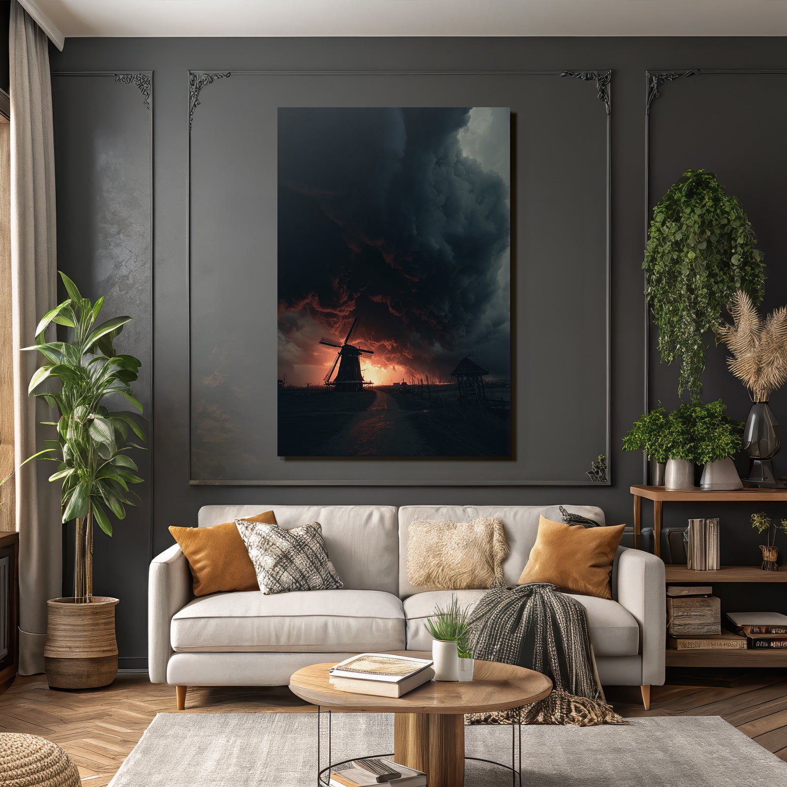 Dramatische Landschaft Mit Windmühle Stormy Skies