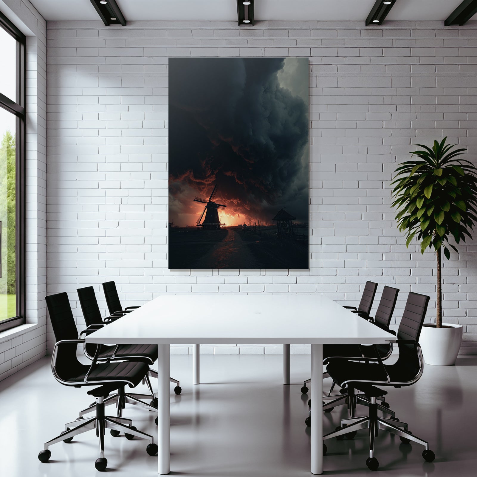 Dramatische Landschaft Mit Windmühle Stormy Skies