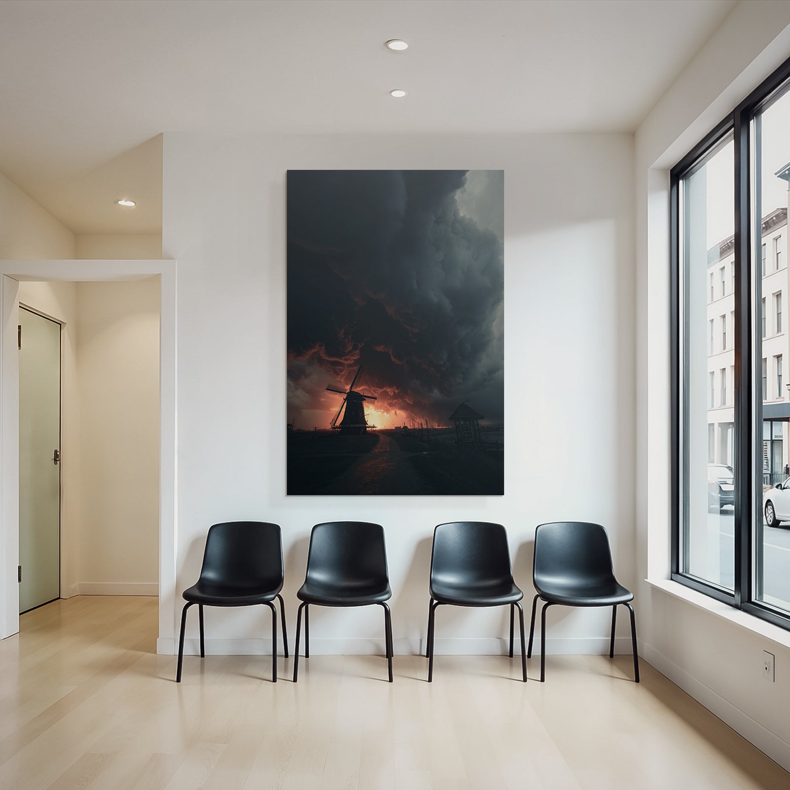 Dramatische Landschaft Mit Windmühle Stormy Skies