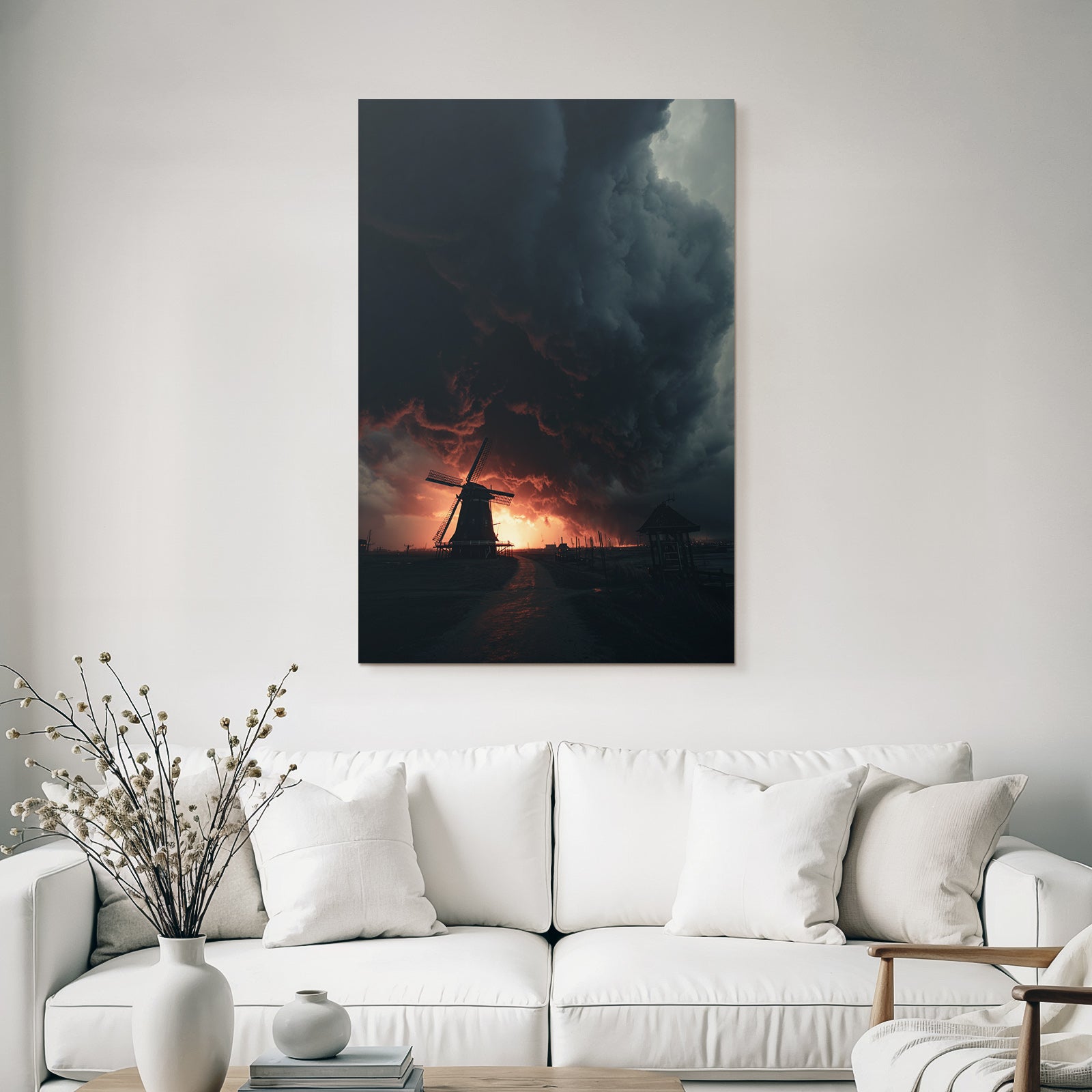 Dramatische Landschaft Mit Windmühle Stormy Skies