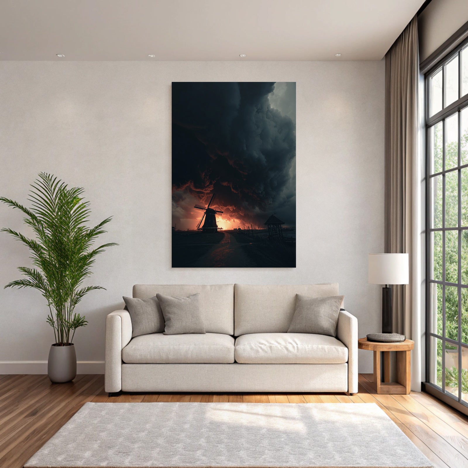 Dramatische Landschaft Mit Windmühle Stormy Skies