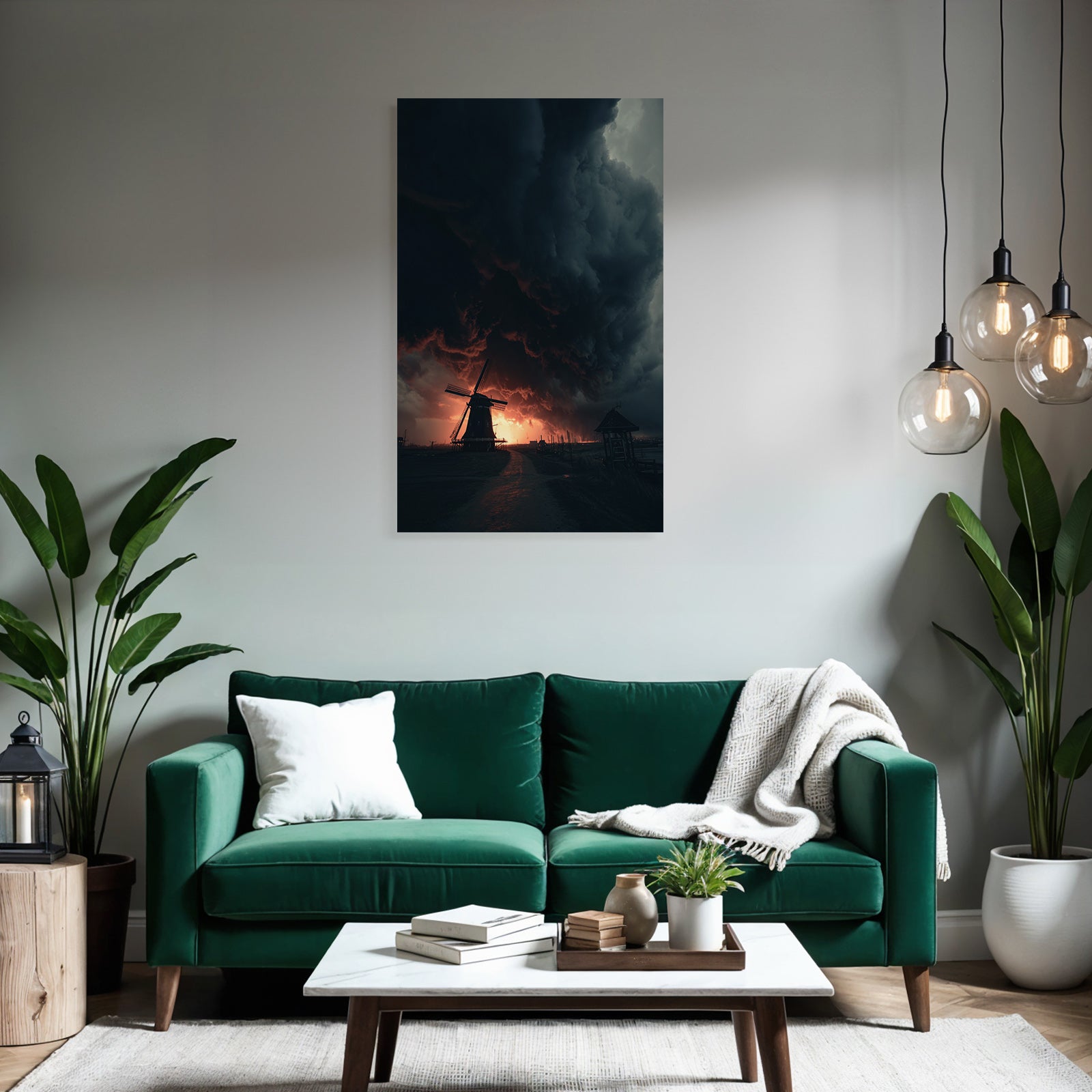Dramatische Landschaft Mit Windmühle Stormy Skies