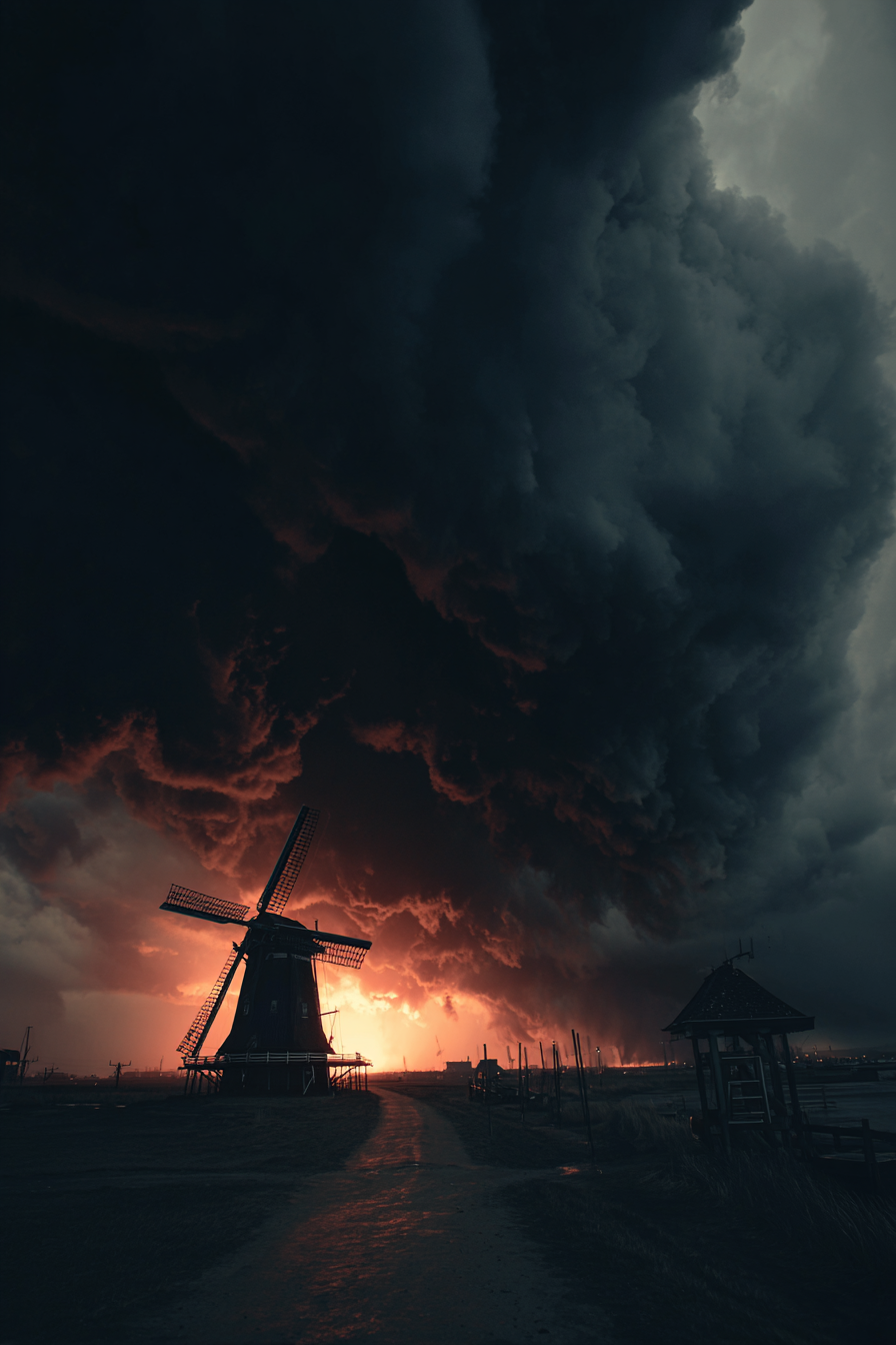Dramatische Landschaft Mit Windmühle Stormy Skies | Windmuehlen Leuchttuerme Bruecken | Architektur