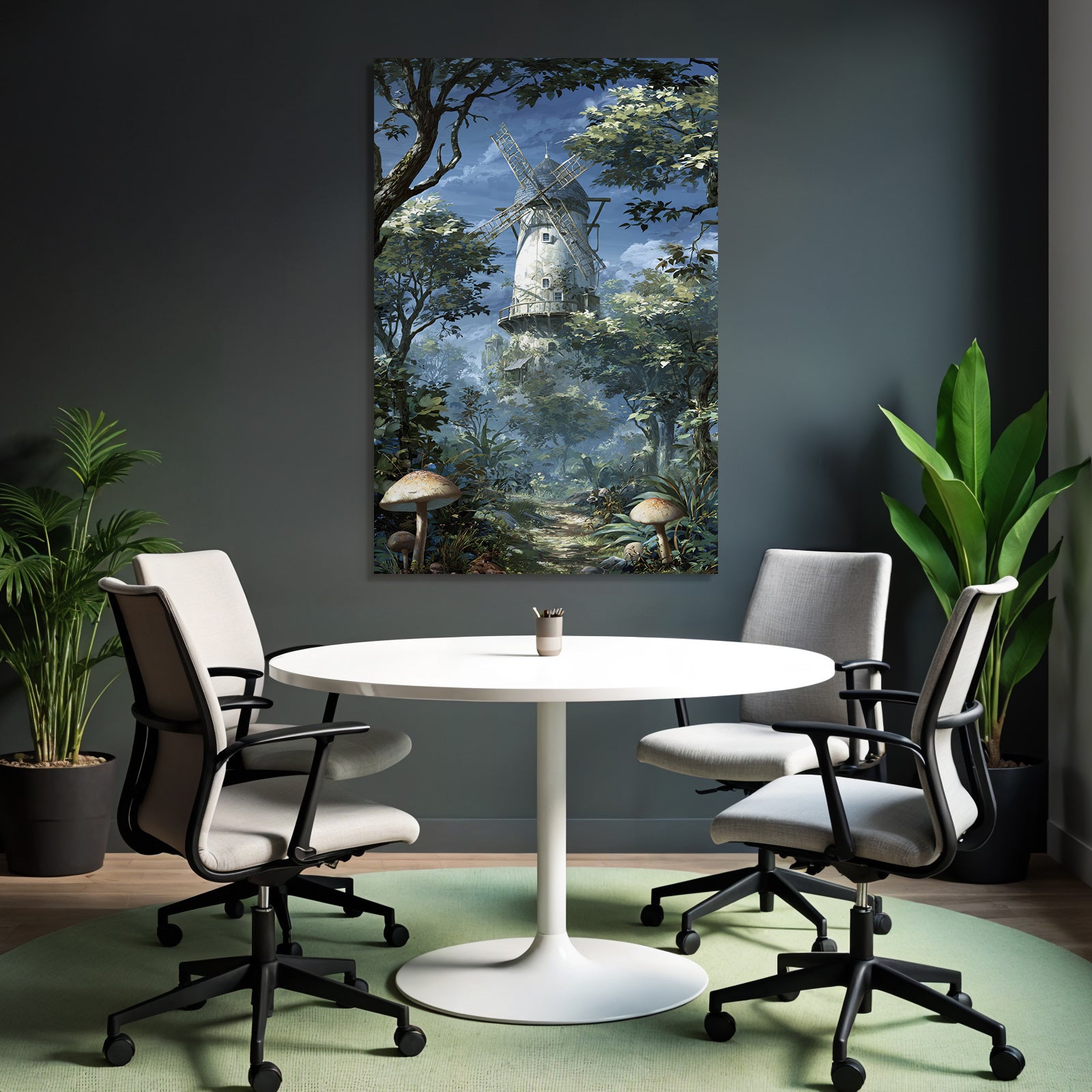 Ruhiger Wald Mit Windmühle Von Vinen Bewachsenen Bäumen