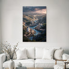 Sanfte Landschaft Fluss Mühle Steinbauten Brücke Dramatischer Himmel