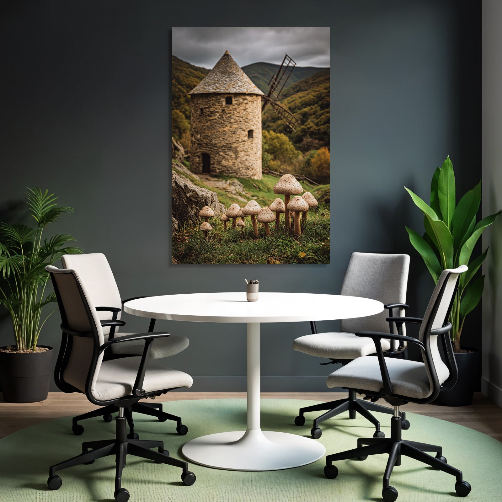 Steinerne Windmühle Grüne Höhen Mushrooms Natur Szenen