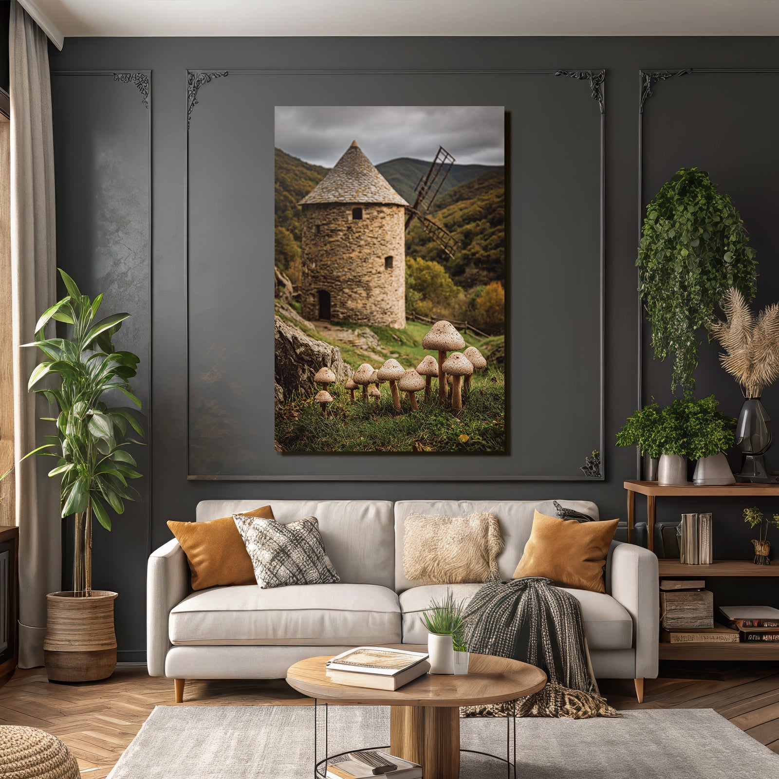 Steinerne Windmühle Grüne Höhen Mushrooms Natur Szenen
