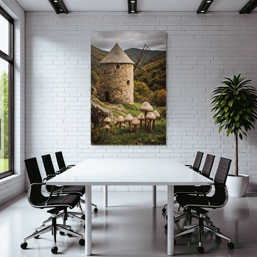 Steinerne Windmühle Grüne Höhen Mushrooms Natur Szenen