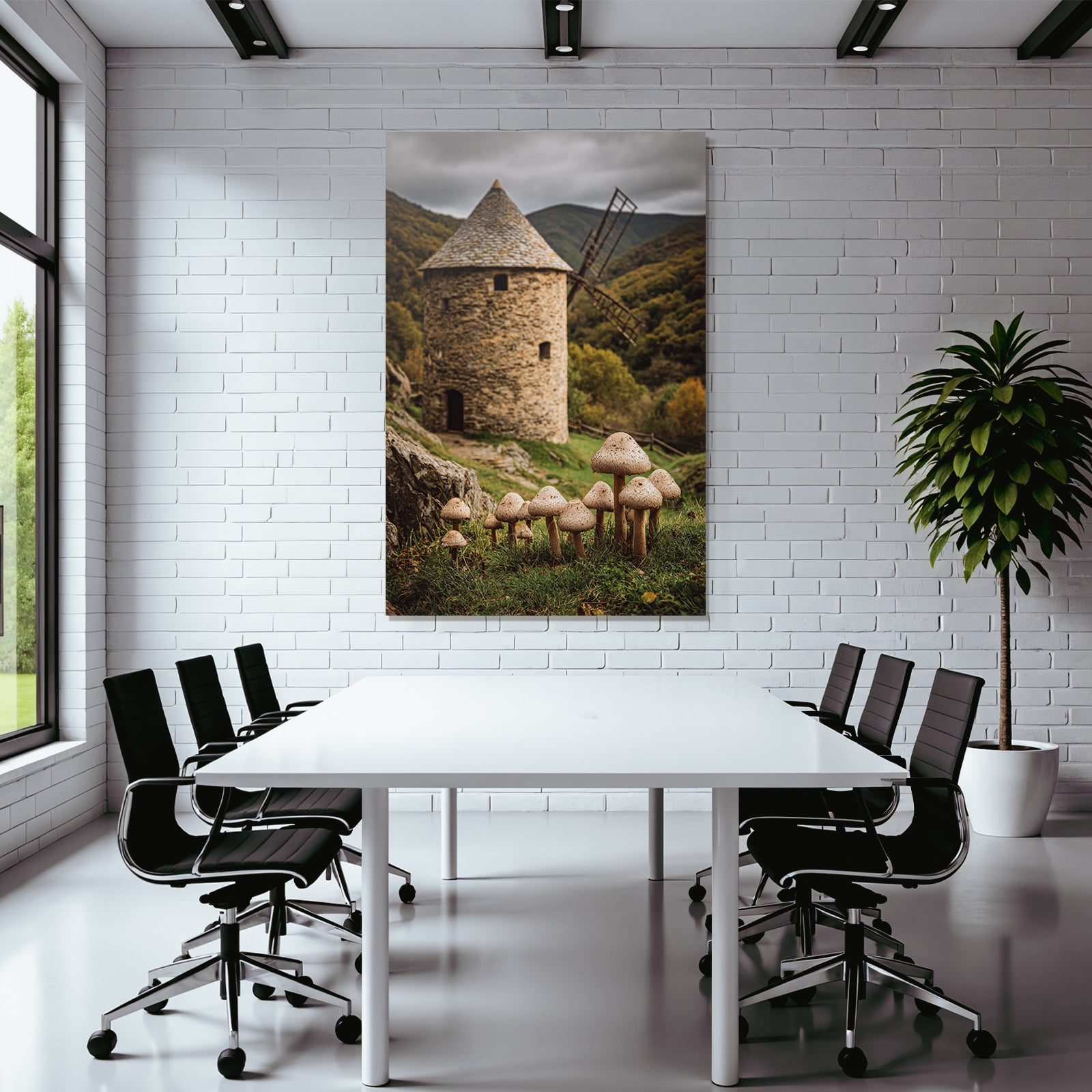 Steinerne Windmühle Grüne Höhen Mushrooms Natur Szenen