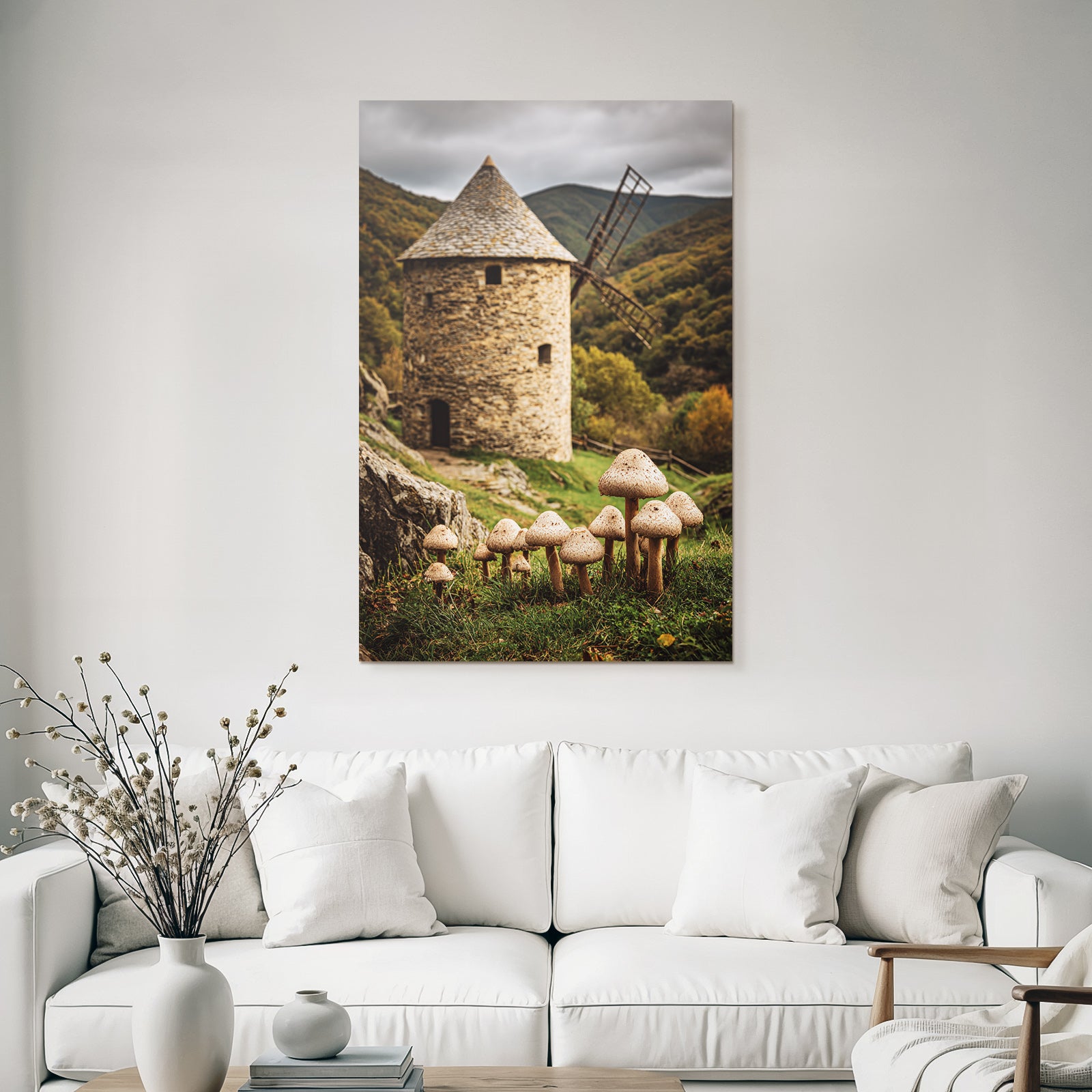 Steinerne Windmühle Grüne Höhen Mushrooms Natur Szenen