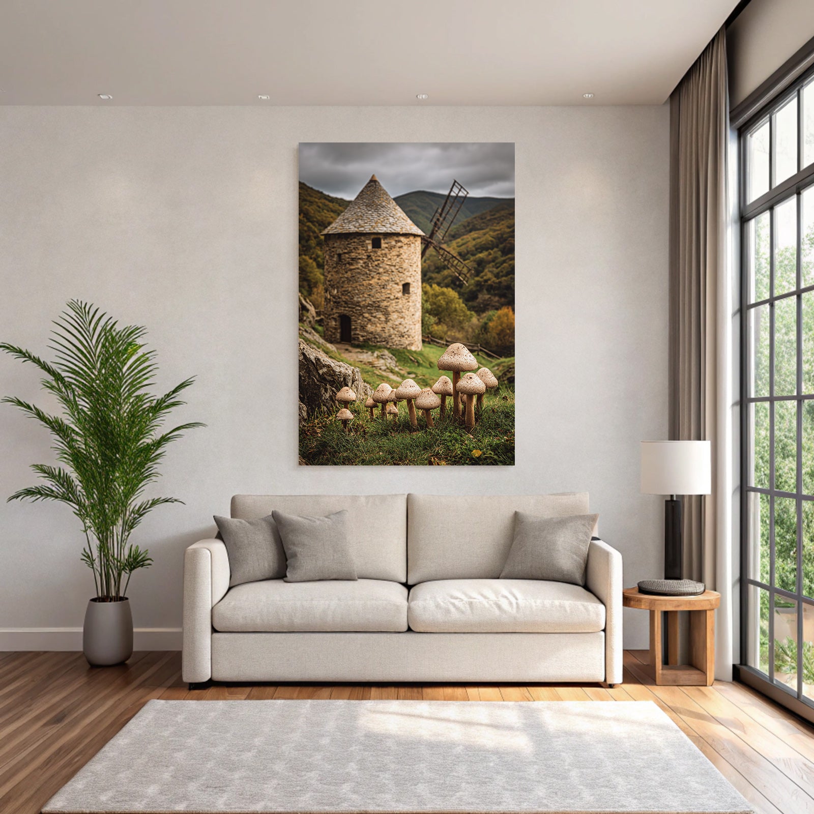 Steinerne Windmühle Grüne Höhen Mushrooms Natur Szenen