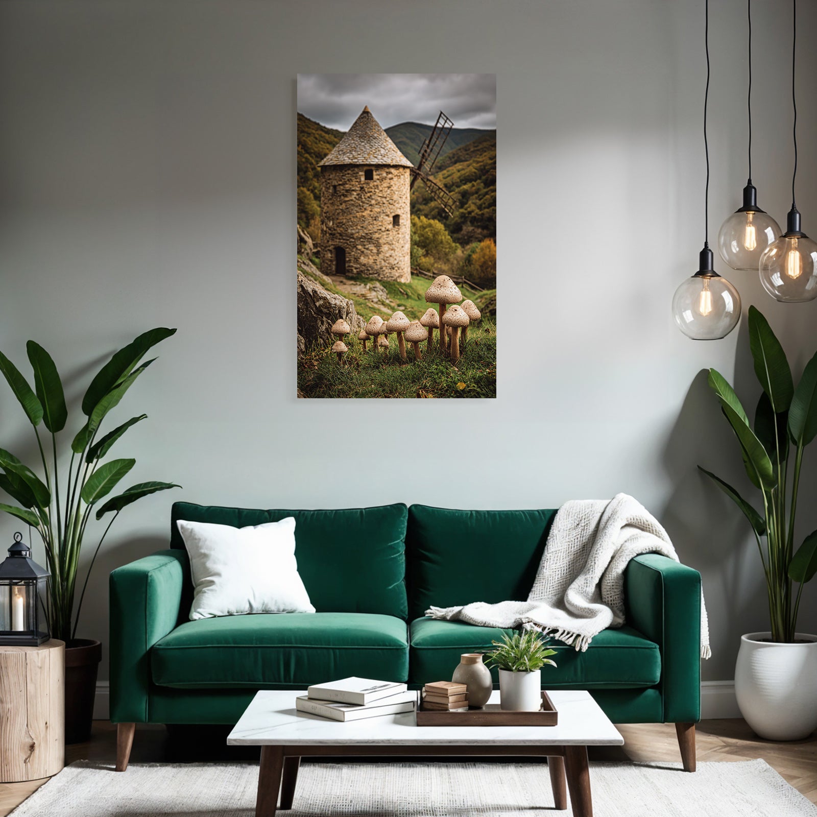 Steinerne Windmühle Grüne Höhen Mushrooms Natur Szenen