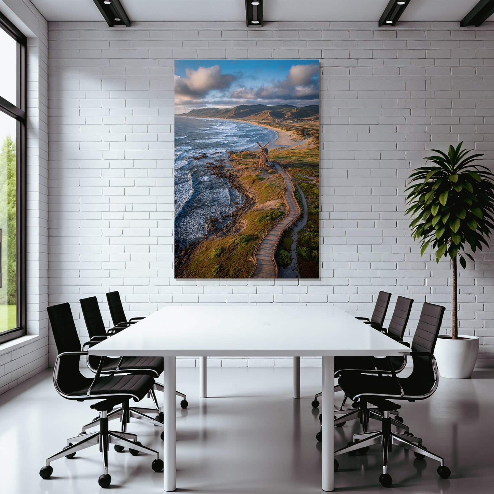Szenische Küstenlandschaft Strand Windmühle Hügelig Himmel