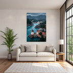 Windmühle Auf Steinigem Hügel Am Fluss Umgeben Von Bäumen Und Gebaüden Mountain View