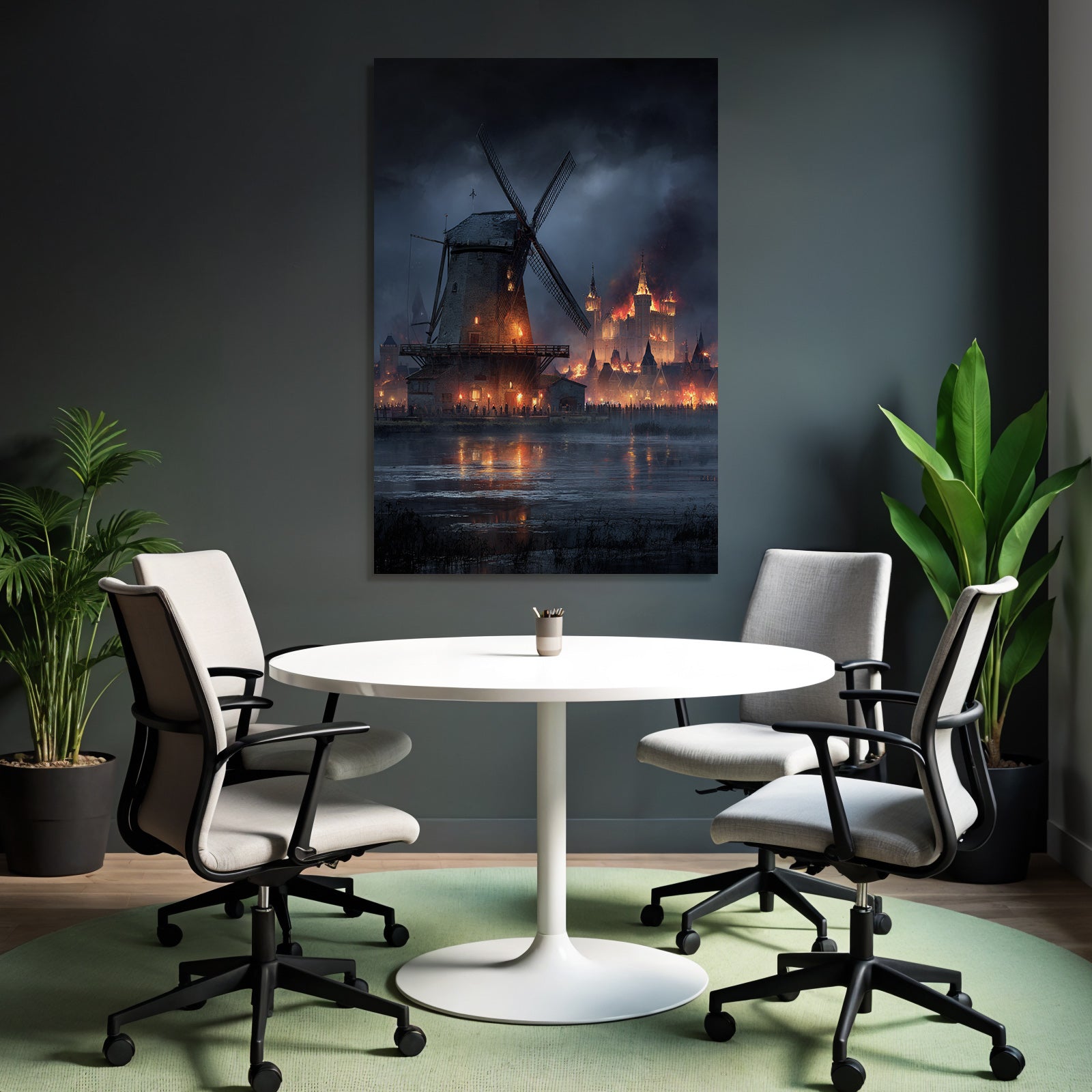 Windmühle Feür In Der Stadt Sturm Und Chaos