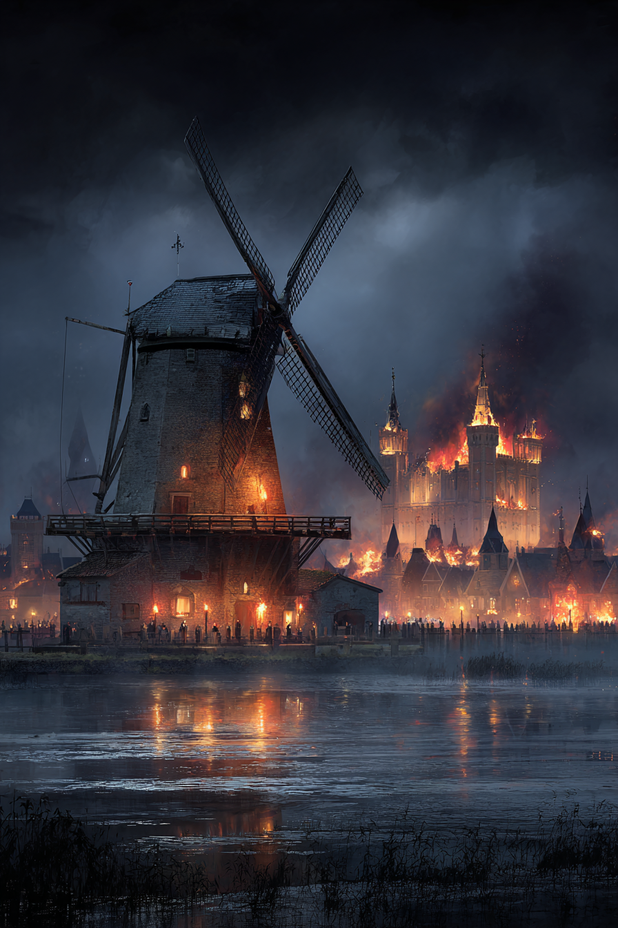 Windmühle Feür In Der Stadt Sturm Und Chaos | Windmuehlen Leuchttuerme Bruecken | Architektur