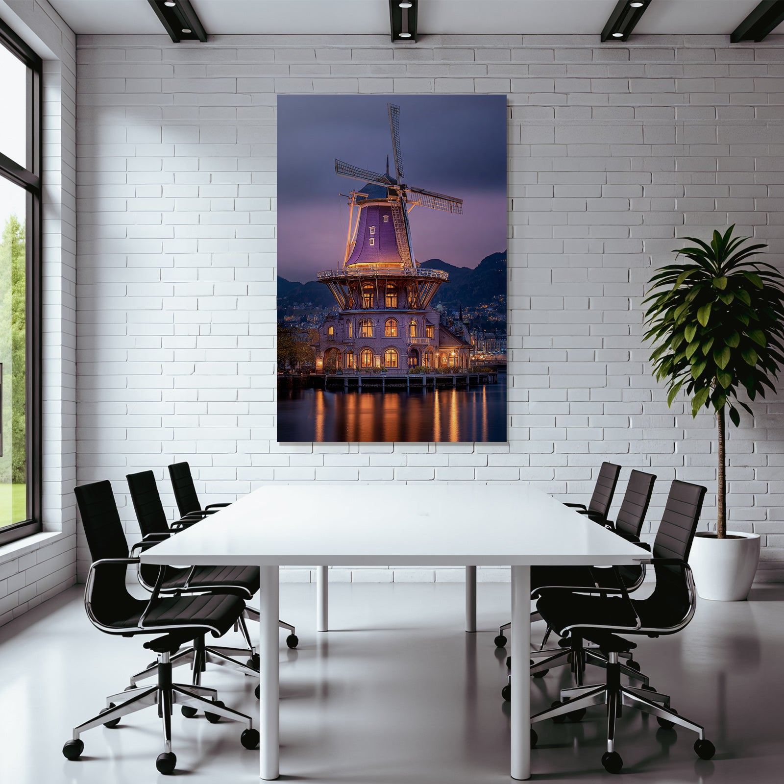 Windmühle Twilight Purple Illumination Reflections Landschaft