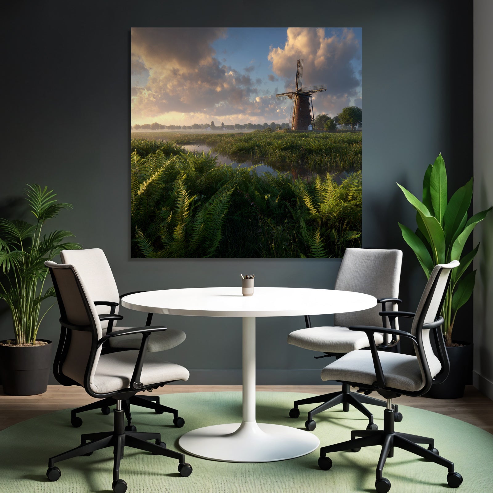 Friedliche Landschaft Mit Windmühle Und Gewasser