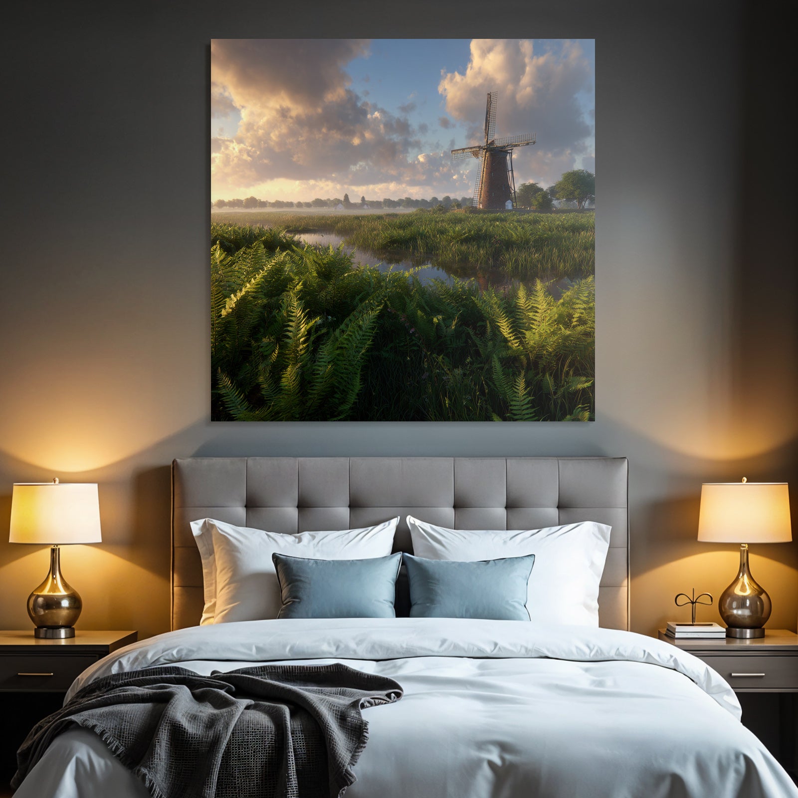 Friedliche Landschaft Mit Windmühle Und Gewasser