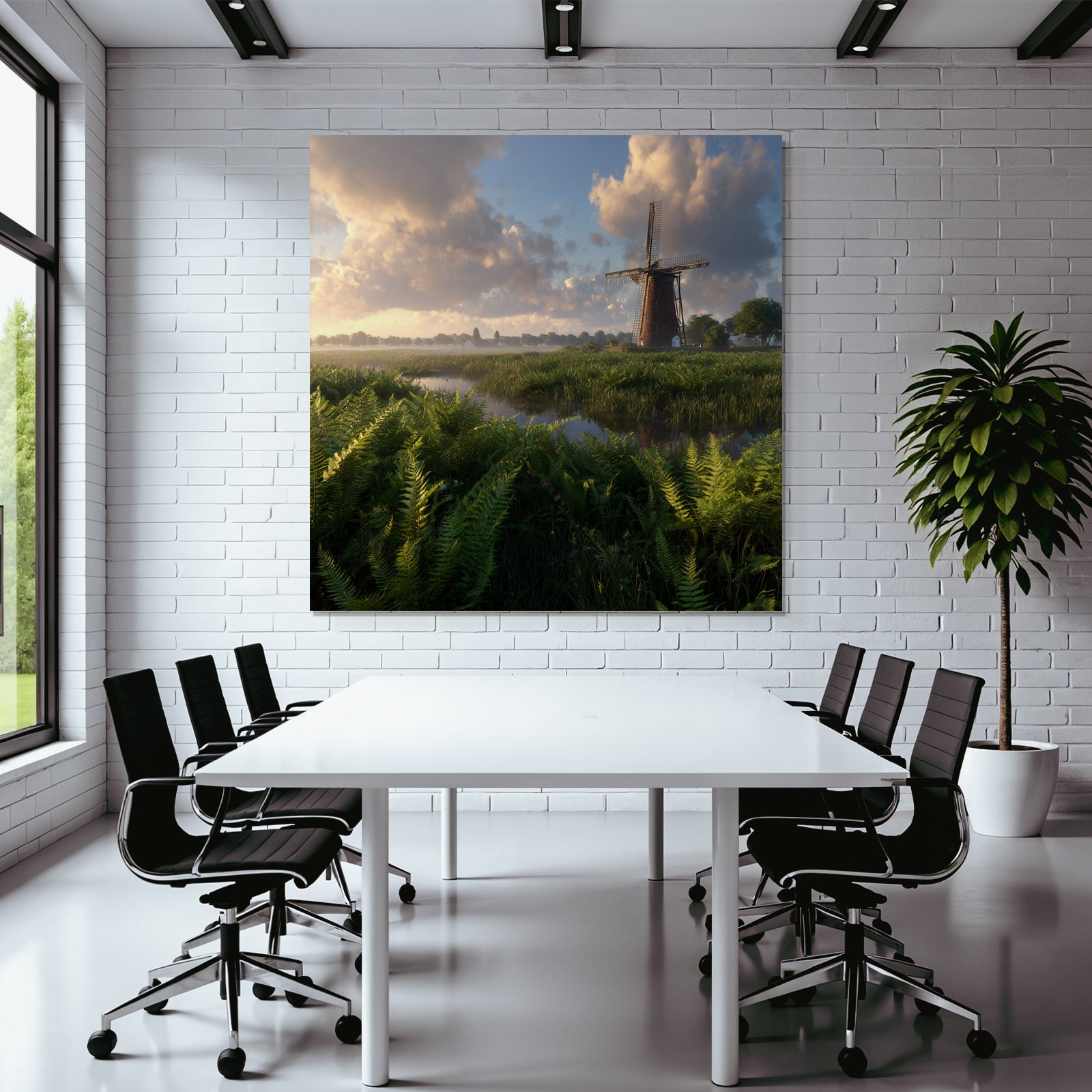 Friedliche Landschaft Mit Windmühle Und Gewasser