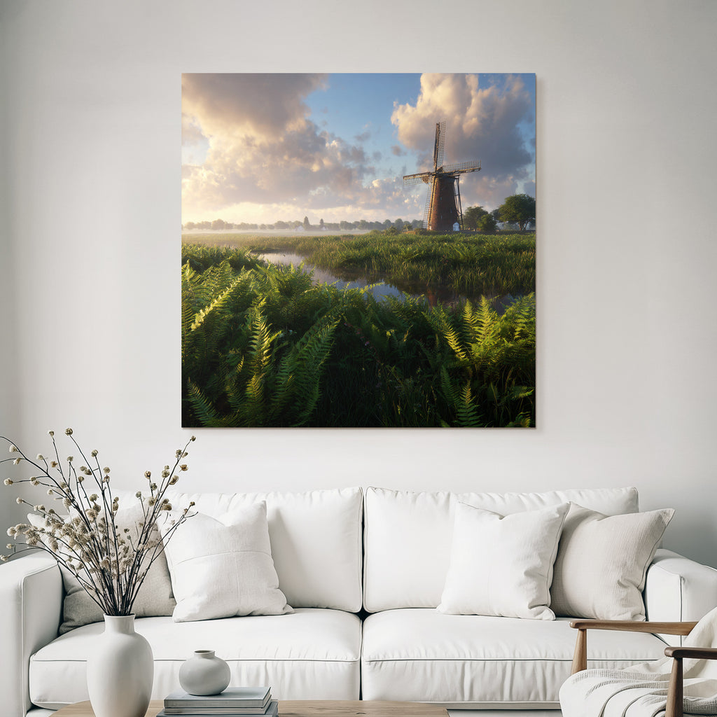 Friedliche Landschaft Mit Windmühle Und Gewasser
