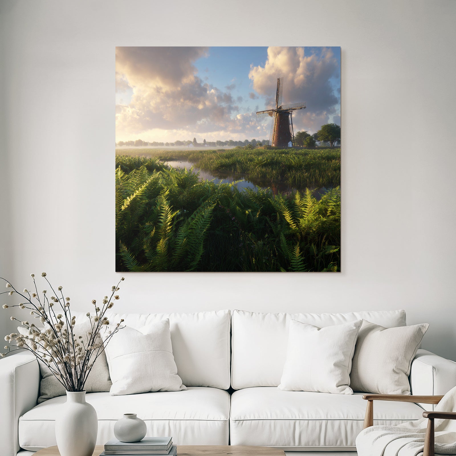 Friedliche Landschaft Mit Windmühle Und Gewasser